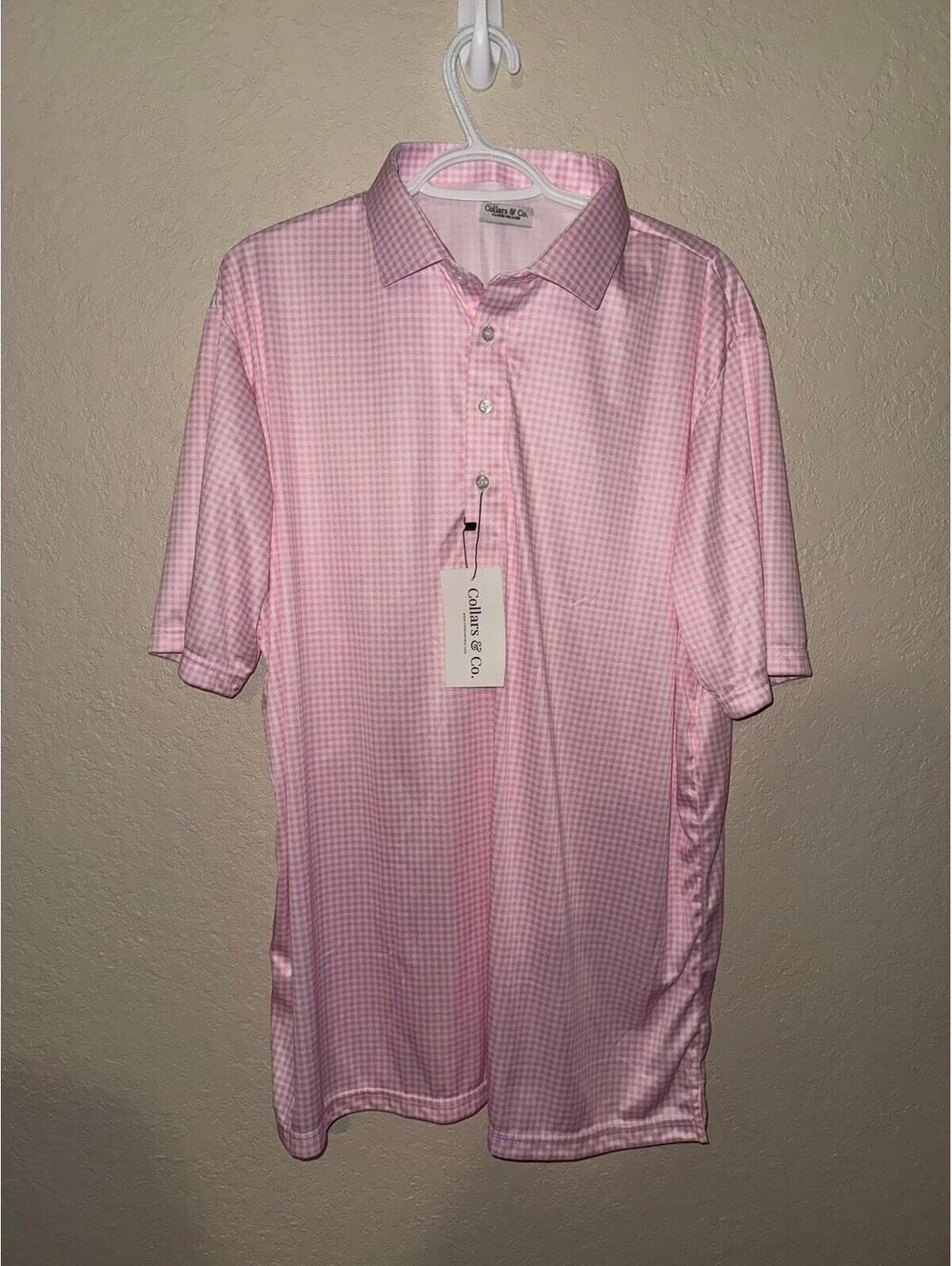Collars & Co Pink Gingham Performance Polo Shirt Men’s XLarge NWT Stretch Golf